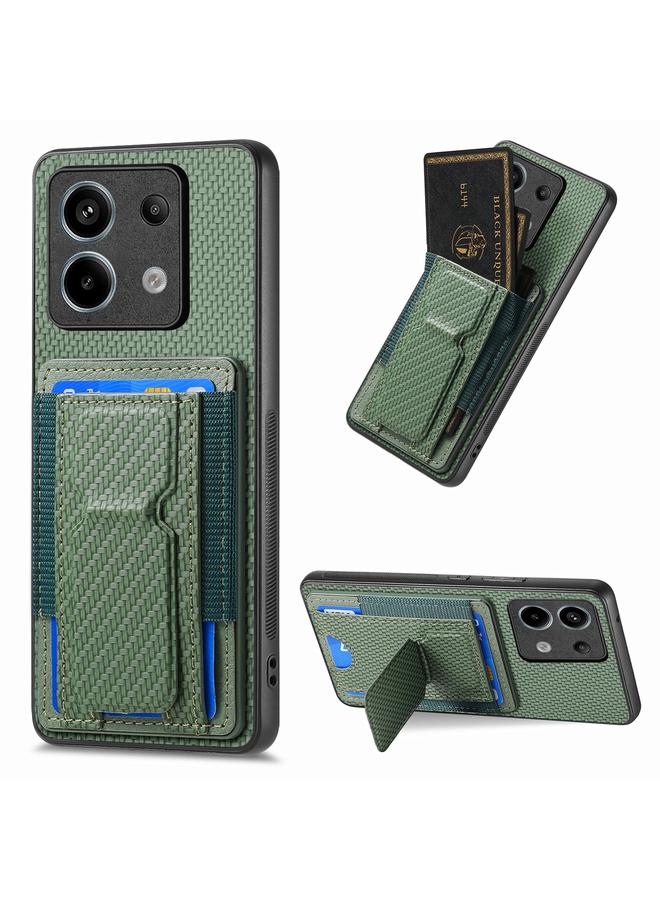 Green Tiger For Xiaomi Redmi Note 13 Pro 5G Carbon Fiber Fold Stand Elastic Card Bag Phone Case(Green)