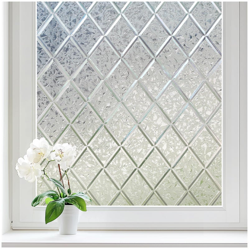 Haton Window Privacy Film Decorative Frosted Glass Window Film, Sun Blocking Stained Glass Clings, Static Cling Removable Stickers for Home Door Coverings, Lattice Pattern 23.6" x 78.7" - Image 1