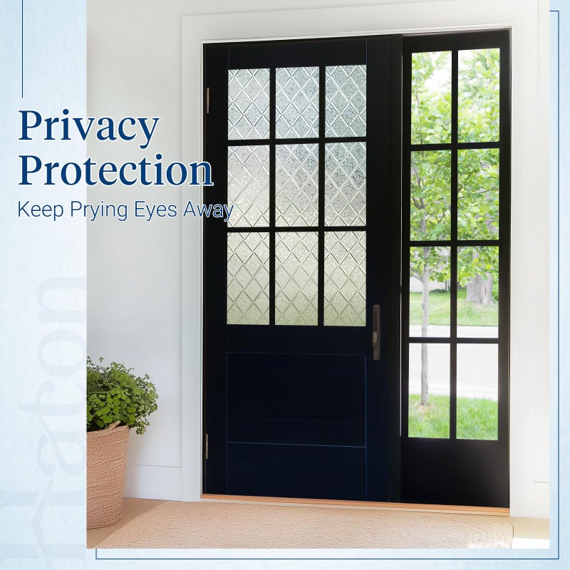 Haton Window Privacy Film Decorative Frosted Glass Window Film, Sun Blocking Stained Glass Clings, Static Cling Removable Stickers for Home Door Coverings, Lattice Pattern 23.6" x 78.7" - Image 3