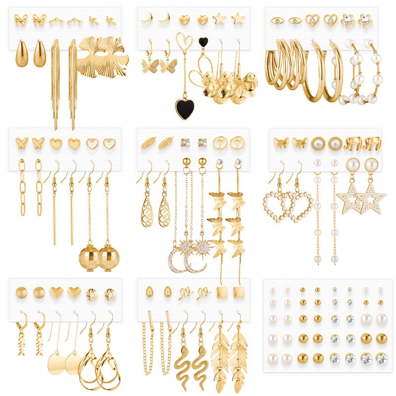 Funtopia Gold Dangle Earrings, 68 Pairs Multipack, Fashion Statement Earrings for Women - Image 1