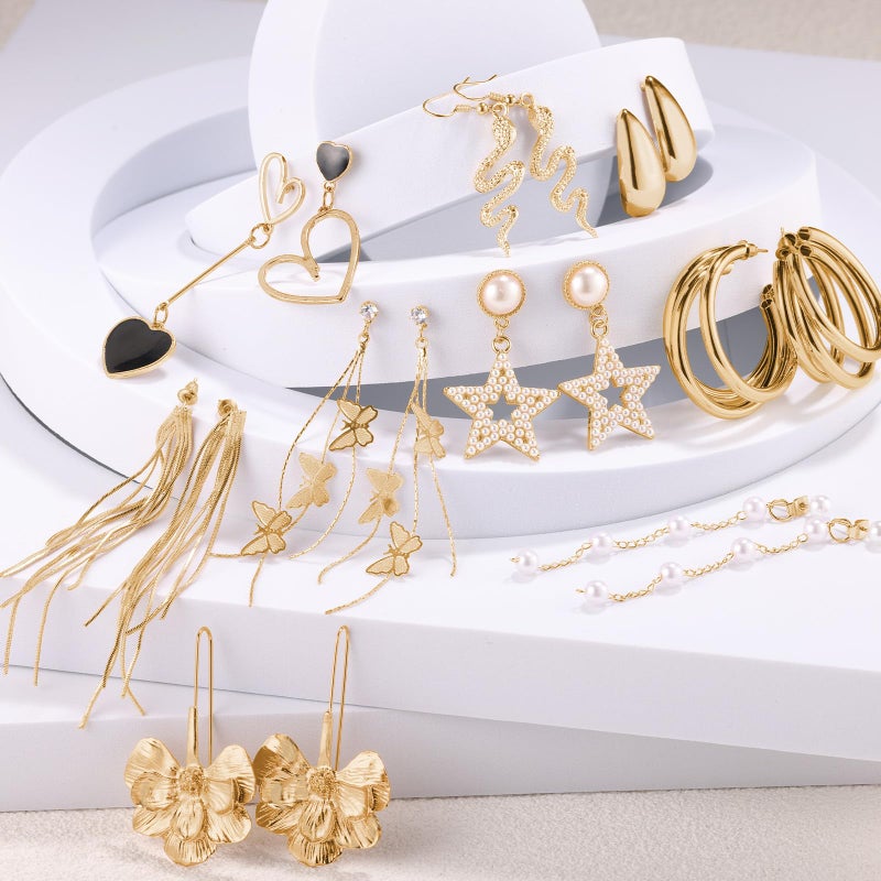 Funtopia Gold Dangle Earrings, 68 Pairs Multipack, Fashion Statement Earrings for Women - Image 2