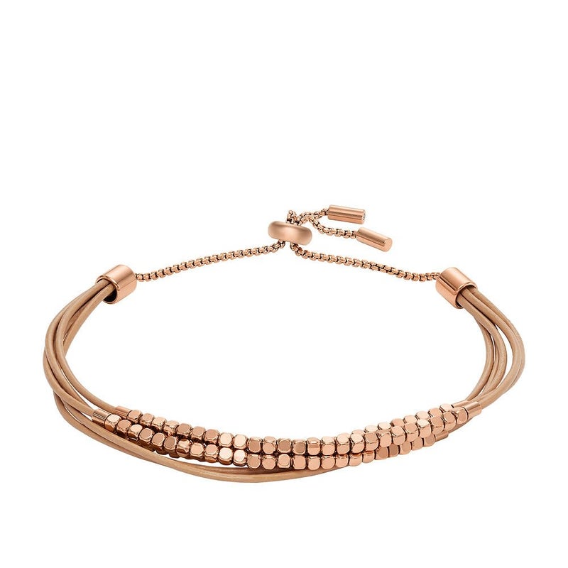 FOSSIL Bracelet for Women All Stacked Up, Brown Leather Chain Bracelet, Length: 216mm, Width: 2mm, JF04472791 - Image 1