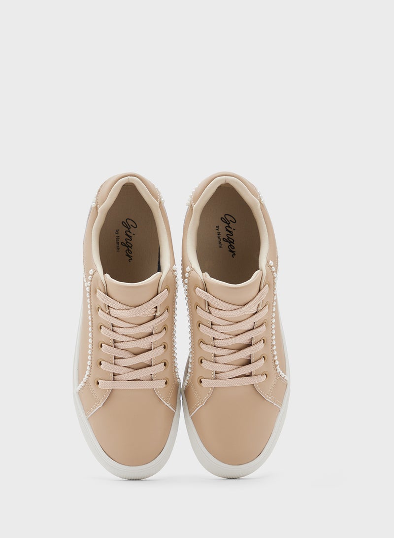 Ginger Pearl Detail Sneakers  - Image 4