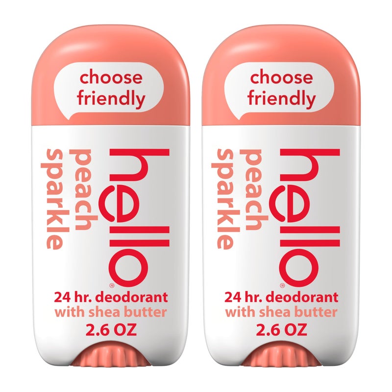 Hello Peach Aluminum Free Deodorant for Women + Men, Natural Fragrance, Dermatologically tested, Baking Soda Free, Parabens Free, Dye Free, 24 Hour Odor Protection, (Pack of 2) - Image 1