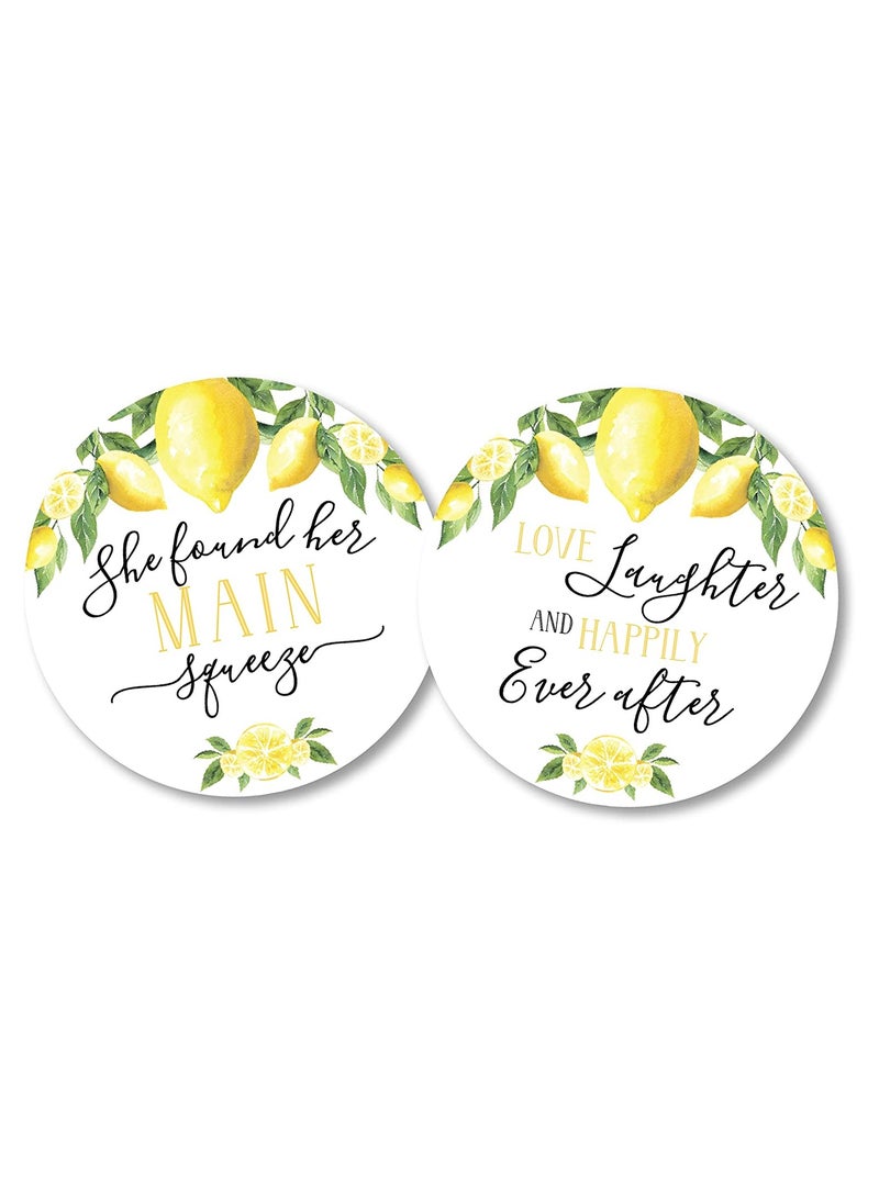 Round sticker, 50 lemon-themed gift stickers, printed with beautiful phrases, two different shapes, 25 of each design, size 5 cm, for gift wrapping for engagement parties, weddings, Valentine’s DAY - Image 1