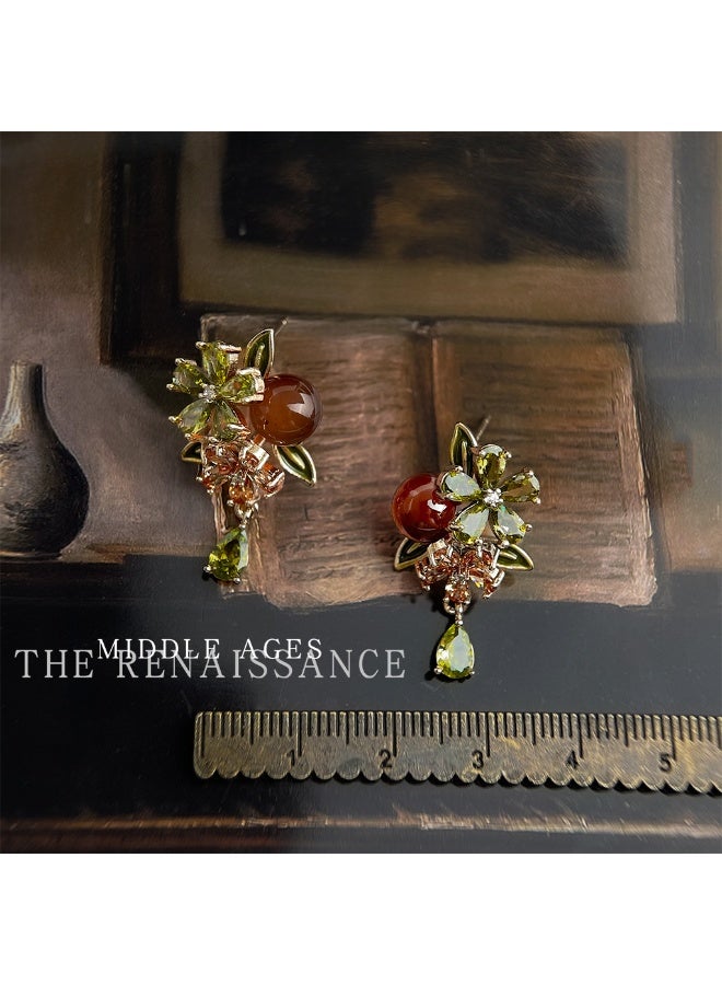 Vintage French Retro Persimmon Flower Tassel Earrings | Micro-paved Zirconia Luxury Earrings - Image 3