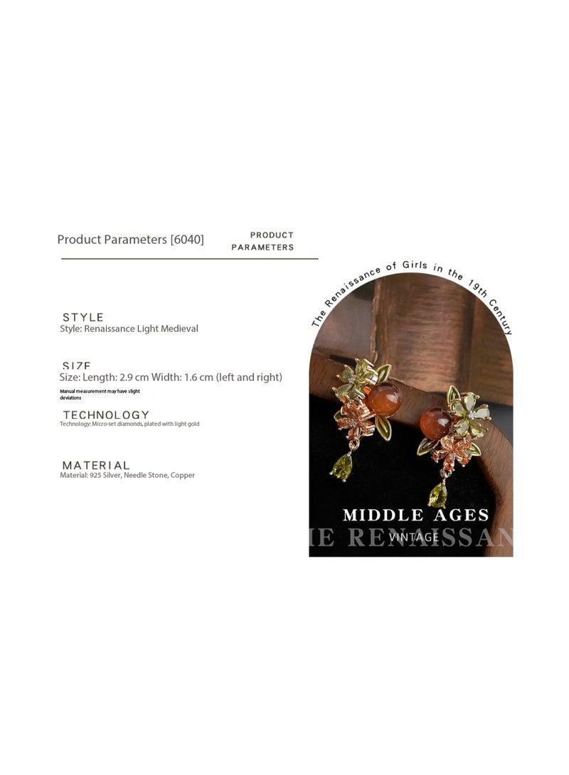 Vintage French Retro Persimmon Flower Tassel Earrings | Micro-paved Zirconia Luxury Earrings - Image 5