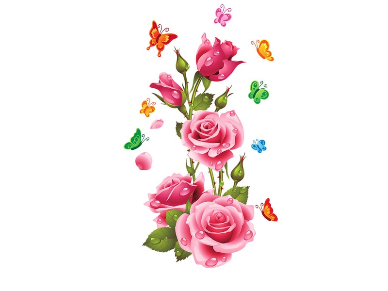 DivineDesigns Rose Bouqet with Butterflies Wall Sticker for Living Room Bedroom Office Entrance (20X35) INCH Pack of 1 - Image 2