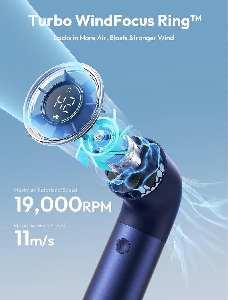 Aecooly Portable Handheld Fan, Powerful Turbo Air Tube Hand Fan, 19000 RPM High Speed Aero Pro, 15H Max Cooling Time, 6 Speeds Aluminum Case Mini Pocket Persaonl Fan for Travel, Gifts for Women - Blue - Image 3
