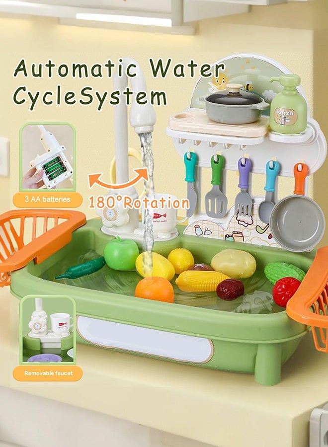 Paka Rabbit Kids Kitchen Sink Toy Set with Running Water 34 Pieces, Electric Dishwasher with Automatic Drain System, Kitchen Toys for Boys, Girls and Toddlers  - Image 3