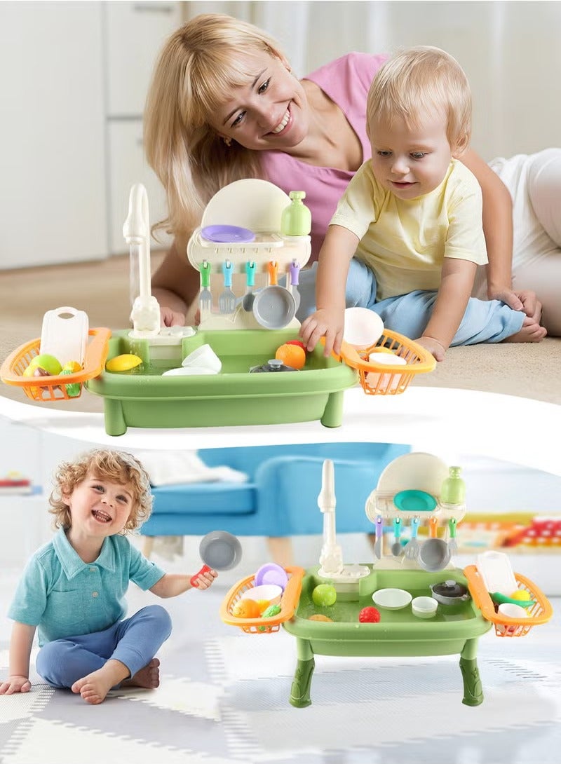 Paka Rabbit Kids Kitchen Sink Toy Set with Running Water 34 Pieces, Electric Dishwasher with Automatic Drain System, Kitchen Toys for Boys, Girls and Toddlers  - Image 4