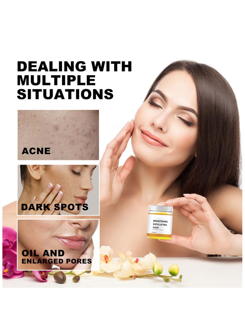 SYOSI 55PCS Turmeric Kojic Acid Cleansing Pads, Kojic Acid And Turmeric Pads for Unclog Pores, Dark Spots, Dull Skin, Helps Balance Skin Oil And Water - Turmeric Face Exfoliating Pads - Deep Clean Pores - Image 2