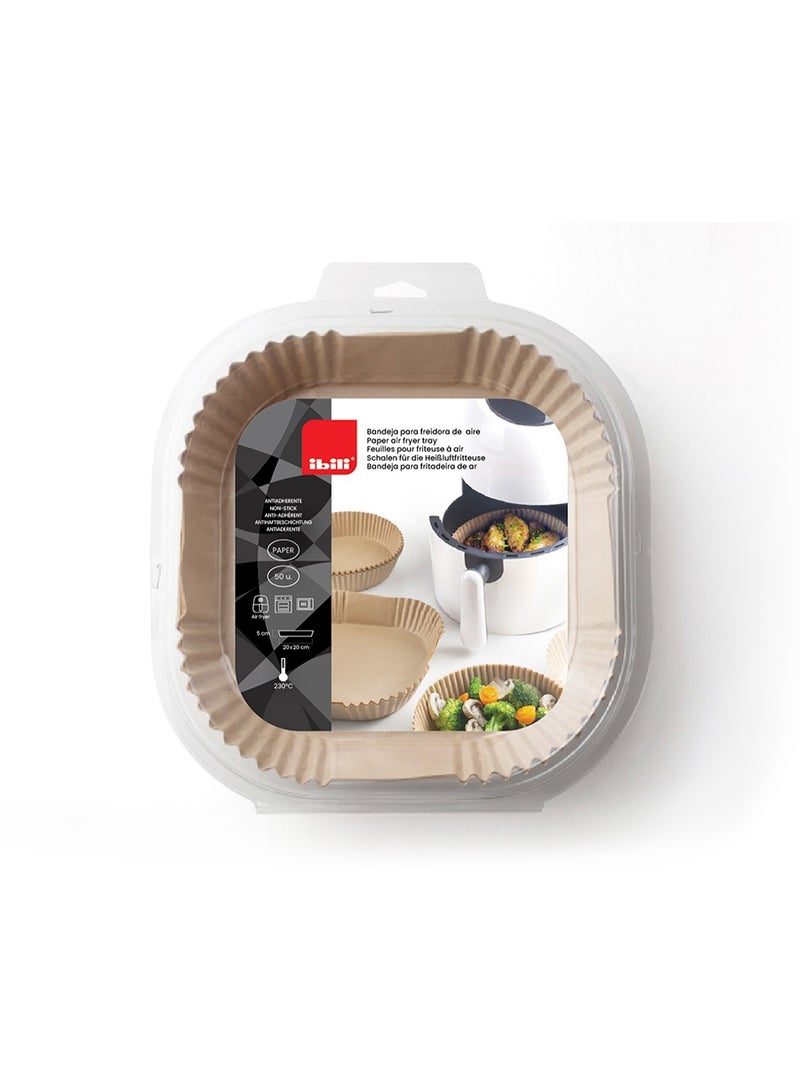 ibili صينية هوائية ورقية قابلة للتصرف مربعة 20 سم 50 قطعة، غير لاصقة، مقاومة للماء، تتحمل الحرارة حتى 230º، مغلفة بسليكون مقاوم للدهون، آمنة للاستخدام في الميكروويف، تحافظ على نظافة المقلاة، ملحق صحي لطهي الطعام في المقلاة الهوائية. - Image 3