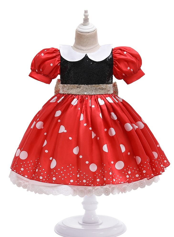 Loquat Princess Mickey Summer short sleeve children's dress girls dress dress  RED  - Image 1
