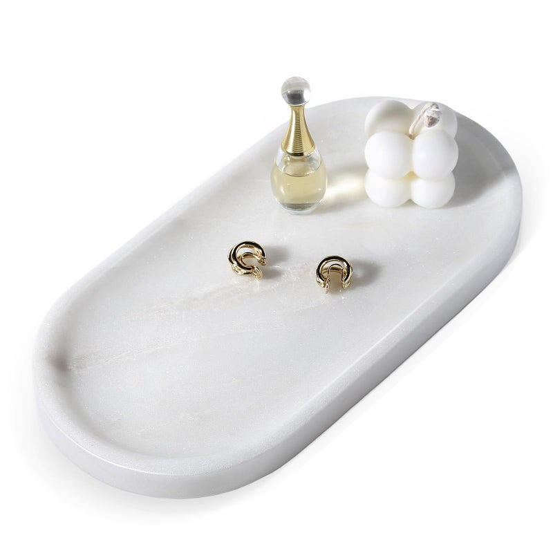 Koville African Natural White Marble Decorative Tray 10 x 5 Marble Vanity Tray for Bathroom Countertop Organizer Stone Trays Catchall Tray for Perfume Candles Jewelry Namib Bianco White - Image 2