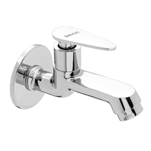 ENICET Brass Tap for Bathroom, with Wall Flange, Bib Cock Short Body, Chrome Finish, 7 Years Warranty, Foam Flow, Bathroom Taps for Home, Water Tap Wall Mounted (BG10101) (Brim Short Body) - Image 1
