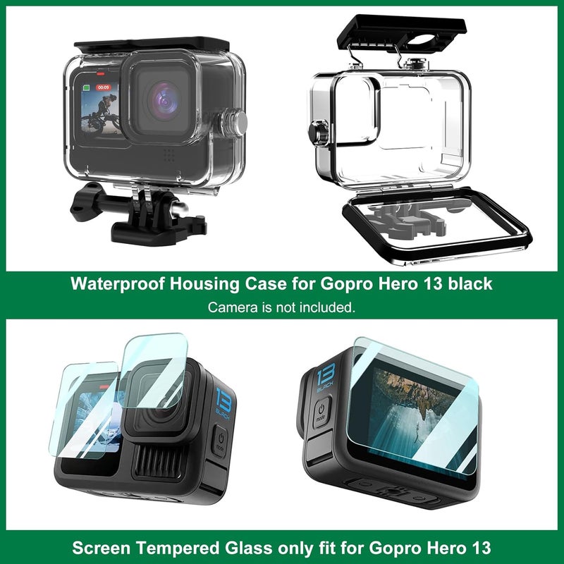 Accessories Kit for Gopro Hero 13 Black Waterproof Housing Silicone Case Glass Screen Protector Bundle for Go pro Gopro13 Hero13 Action Camera - Image 3