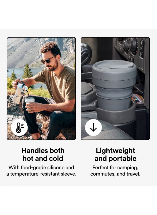Stojo STOJO Titan Collapsible Travel Cup With Straw - Carbon Gray, 24oz / 710ml - Reusable To-Go Pocket Size Silicone Cup for Hot & Cold Drinks - Camping and Hiking - Microwave & Dishwasher Safe  - Image 3