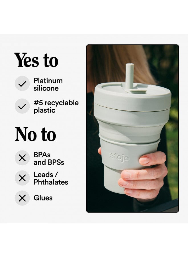 Stojo STOJO Titan Collapsible Travel Cup With Straw - Carbon Gray, 24oz / 710ml - Reusable To-Go Pocket Size Silicone Cup for Hot & Cold Drinks - Camping and Hiking - Microwave & Dishwasher Safe  - Image 5