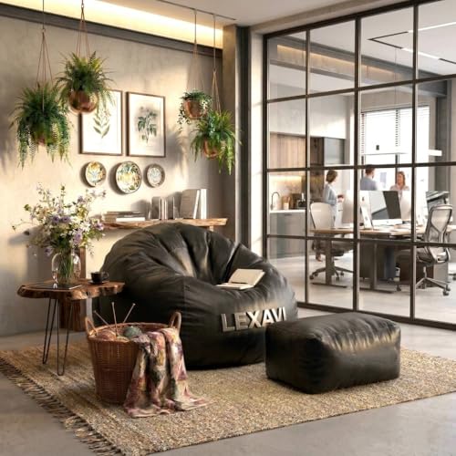LEXAVI Brand® - XXXXXXL Jumbo Bean Bag Chair with Footrest Premium Imported Soft Faux Leather, Extra Comfortable and Big Size to Other Bean Bags Without Beans (Cover Only) I Color- (6XL-Black) - Image 3