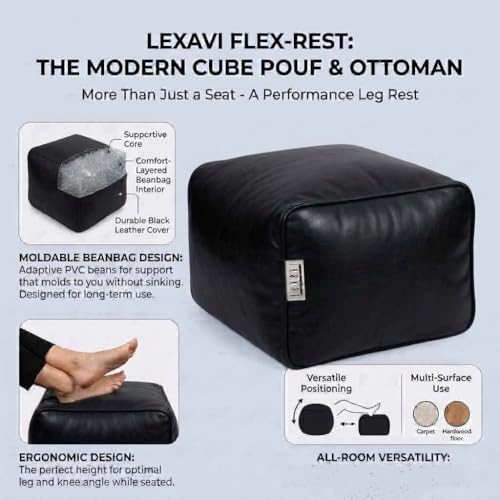 LEXAVI Brand® - XXXXXXL Jumbo Bean Bag Chair with Footrest Premium Imported Soft Faux Leather, Extra Comfortable and Big Size to Other Bean Bags Without Beans (Cover Only) I Color- (6XL-Black) - Image 4