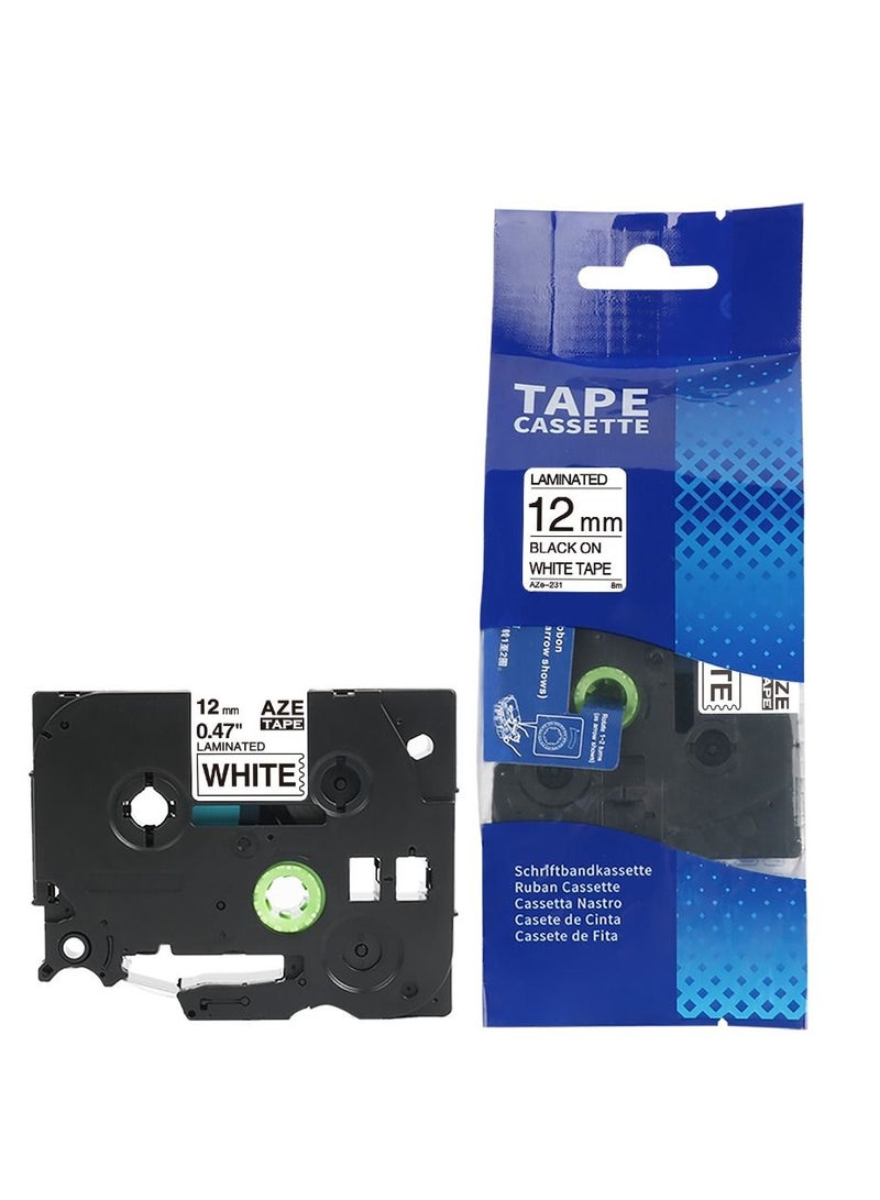 SKY 3-PCS 12mm x 8 meter Black on White AZE231 TZe231   Laminated Tape for P Touch Label Printers PTH110 PTD210 and PTD400 - Image 3
