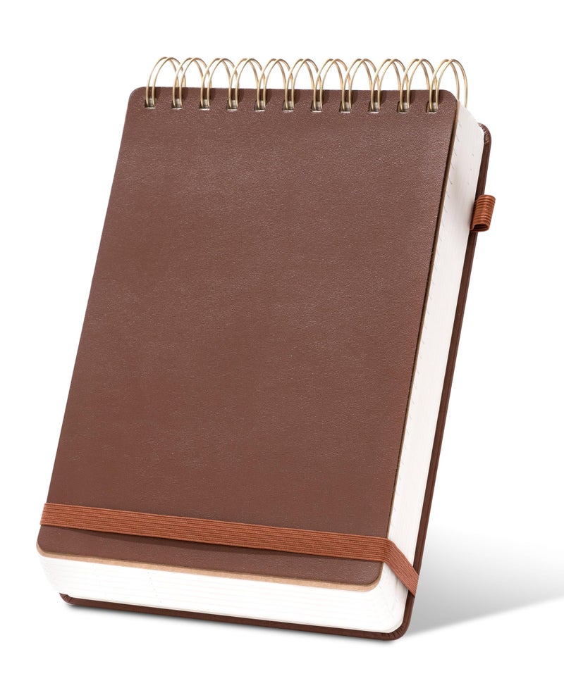 Yoment Top Spiral Notebook Journal 240 Sheets Leather Notebooks for Work 5x7 Top Bound Spiral Notebook for Writing, Travel, Work and School, Brown - Image 1