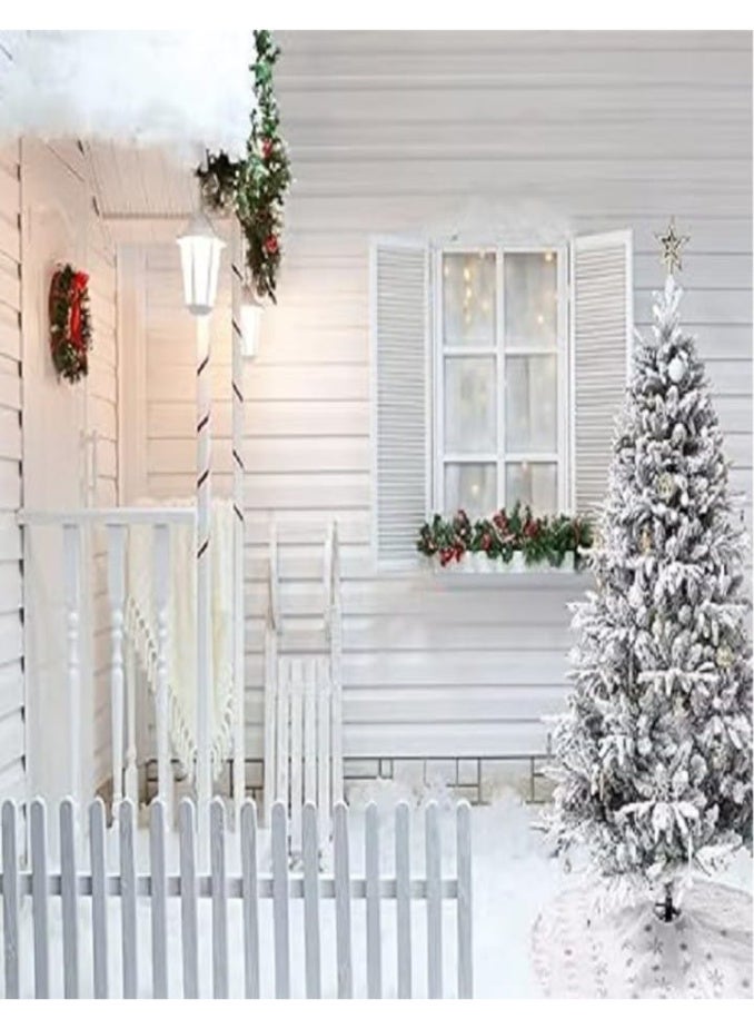 White Christmas Tree Snow 7ft NIBEMINENT Flocked Spruce Snowy Holiday Xmas Tree for Home and Office 210cm Tall with 1100 Full Branches Tips,Easy Assembly,Metal Stand - Image 2
