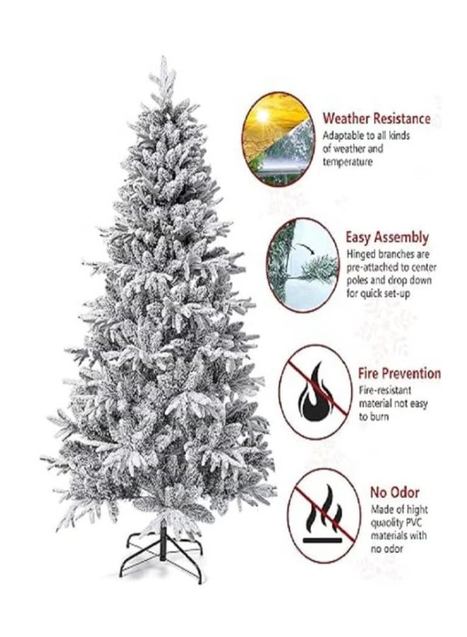 White Christmas Tree Snow 7ft NIBEMINENT Flocked Spruce Snowy Holiday Xmas Tree for Home and Office 210cm Tall with 1100 Full Branches Tips,Easy Assembly,Metal Stand - Image 3