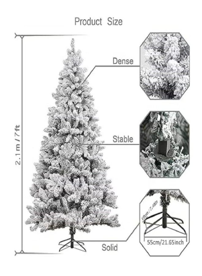 White Christmas Tree Snow 7ft NIBEMINENT Flocked Spruce Snowy Holiday Xmas Tree for Home and Office 210cm Tall with 1100 Full Branches Tips,Easy Assembly,Metal Stand - Image 4