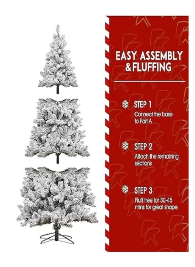 White Christmas Tree Snow 7ft NIBEMINENT Flocked Spruce Snowy Holiday Xmas Tree for Home and Office 210cm Tall with 1100 Full Branches Tips,Easy Assembly,Metal Stand - Image 5