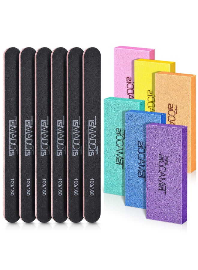 TsMADDTs Nail Files and Buffers Set with 6 pcs Rectangular Buffers and 6 pcs Black 100 180 Grit Files Professional Nail Care Tools Kit for Women and Girls - Image 2