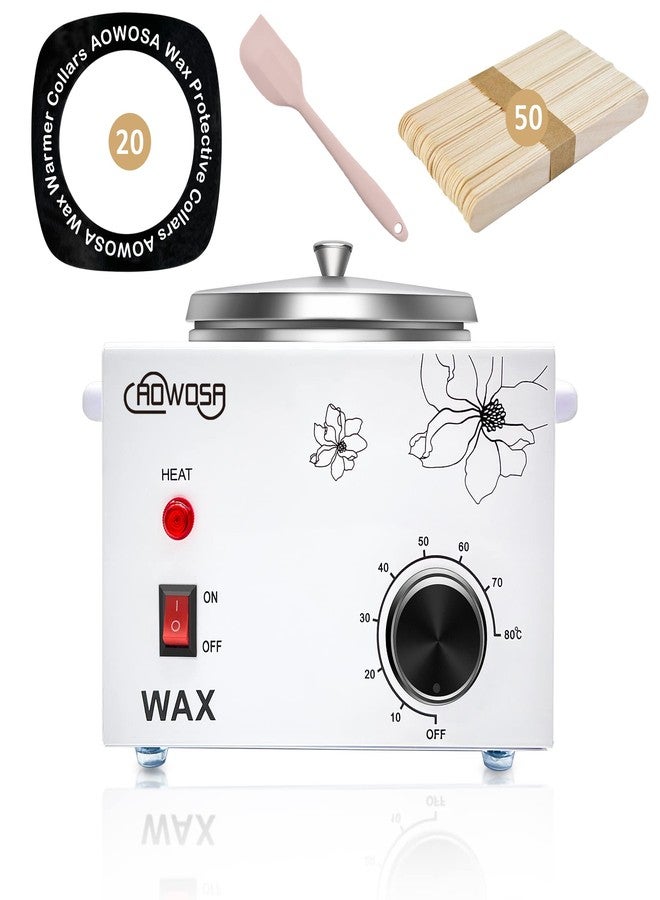 AOWOSA Professional Waxing Kit Wax Warmer Single Pot Wax Heater Machine for Hair Removal, Large Waxing Pot with Non-Stick Easy Clean Pot, 50 Sticks & 20 Collar, for Spa Salon Beauty Esthetician Home(White) - Image 1