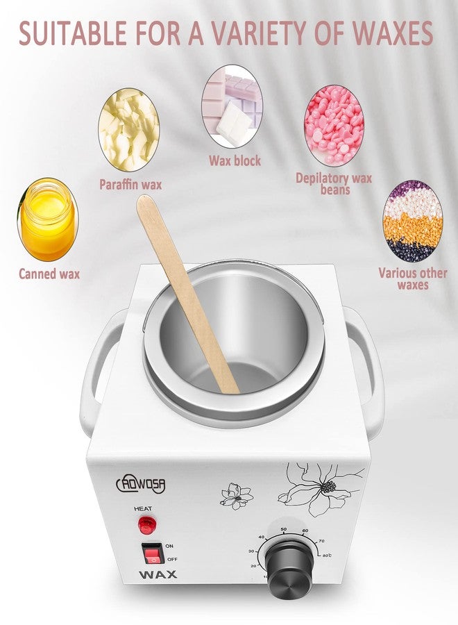 AOWOSA Professional Waxing Kit Wax Warmer Single Pot Wax Heater Machine for Hair Removal, Large Waxing Pot with Non-Stick Easy Clean Pot, 50 Sticks & 20 Collar, for Spa Salon Beauty Esthetician Home(White) - Image 3