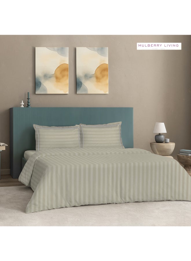 MULBERRY LIVING طقم غطاء لحاف قطن % بنقوش مخططة   - غطاء لحاف  ×  سم، ملاية سرير كينج  ×  ×  سم مع  غطاء وسادة  ×  سم - بيج - Image 2