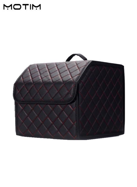 Collapsible Car Trunk Organizer And Storage Box, Leather Trunk Cargo Organizer, Adjustable Auto Grocery Large Storage Box, Perfect For SUV Auto Vehicle Family Vans, Picnic, Black Red S