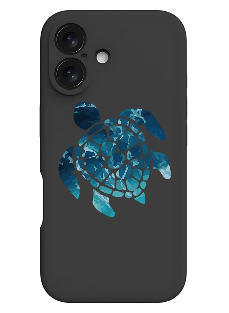 Theodor Protective Slim Fit Case Liquid Silicone Cover with Full Body Protection Anti-Scratch Shockproof Case For Apple iPhone 17 (Black) Blue Turtle - Image 1