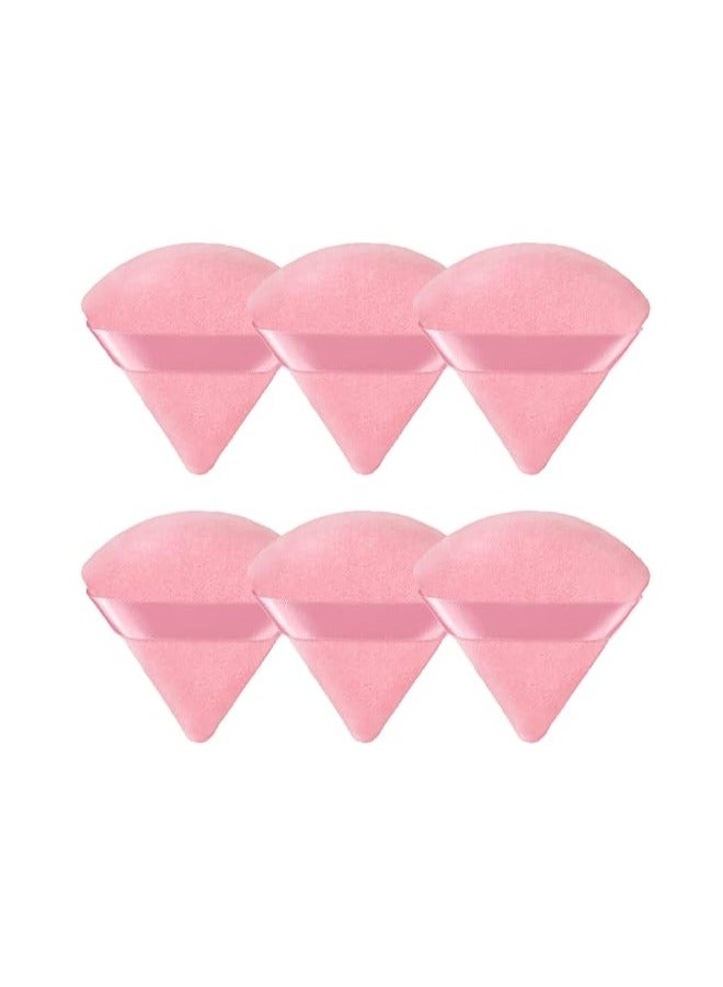 PRO 6 Pieces Powder Puff For Loose & Cosmetic Face Makeup Velour Soft Triangle Wet Dry Cosmetic Foundation Sponge Makeup Tool (Pink) - Image 1
