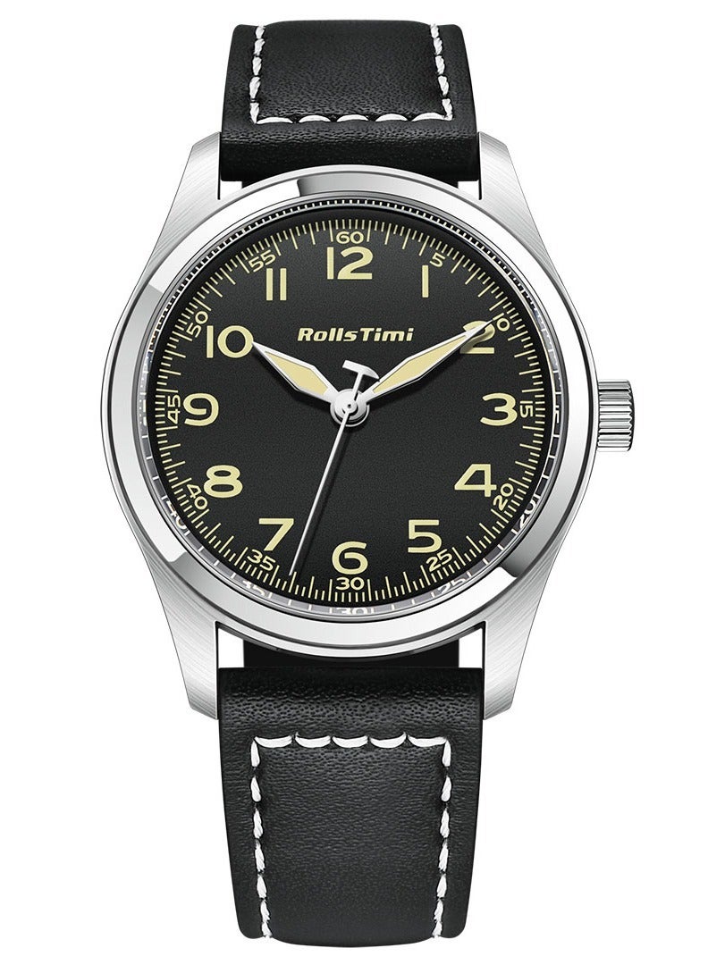 RollsTimi  Quartz Men's Watches Casual Sports Field Watch for Men Business Pilot Wristwatch Leather Watchband RT7901  - Image 1