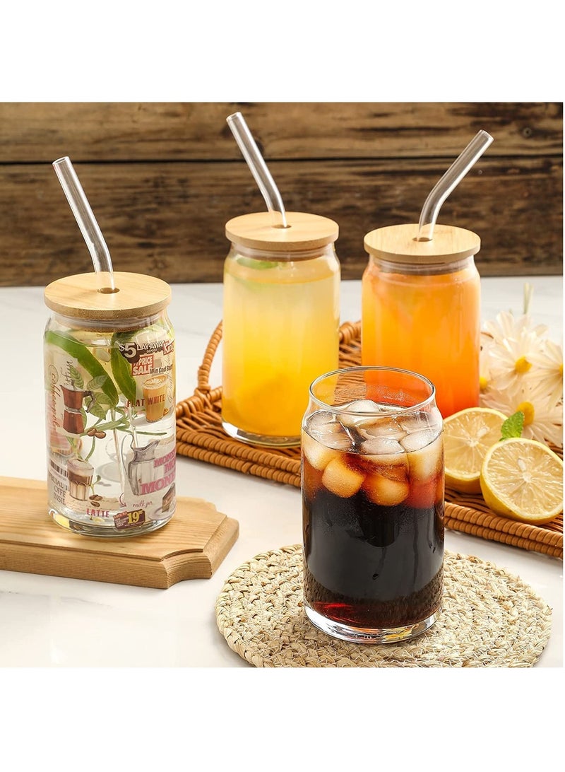 DUSALA 6 pcs Set  Glass Cups with Bamboo Lids and Glass Straw Can Shaped Drinking Glasses 16 oz Iced Coffee Glasses Tumbler Cup for Smoothie Boba Tea Water - Image 4