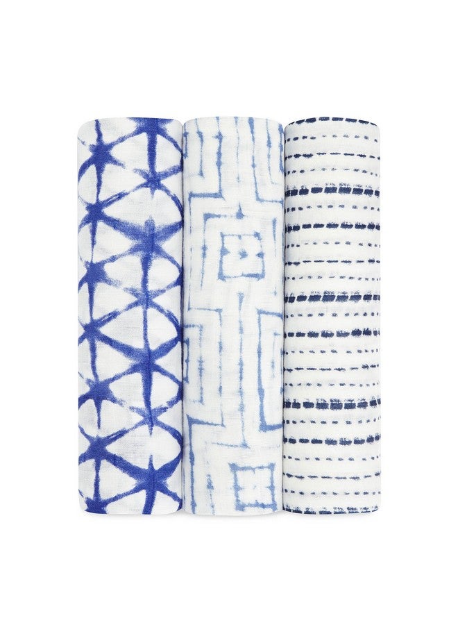 aden + anais Silky Soft Swaddle Blanket,100% Bamboo Viscose Muslin Blankets For Girls & Boys, Baby Receiving Swaddles, Ideal Newborn & Infant Swaddling Set, 3 Pack, Indigo Shibori - Image 1