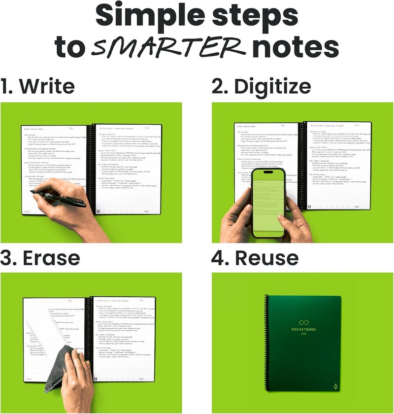 Rocketbook New Core Reusable Spiral Notebook, Letter Size 8.5x11, Green - Lined Pages, App-Connected, Erasable, Durable Cover, Ideal for School, Work, and Creative Projects - Image 2