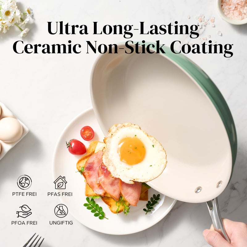Redchef Ceramic Non Stick Egg Pans, Nonstick Frying Pan Skillet, 8 inch Cooking Pan Non Toxic with Stay Cool Handle for Induction, PTFE & PFAS & PFOA Free, Dishwasher/Oven Safe (Green) - Image 4
