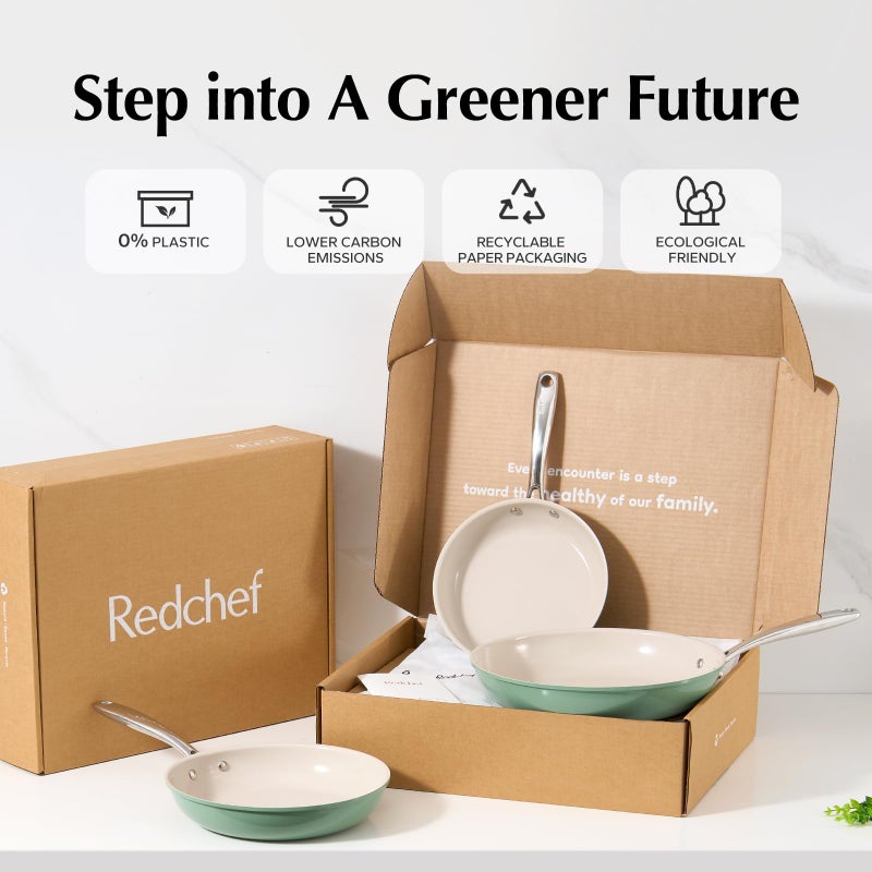 Redchef Ceramic Non Stick Egg Pans, Nonstick Frying Pan Skillet, 8 inch Cooking Pan Non Toxic with Stay Cool Handle for Induction, PTFE & PFAS & PFOA Free, Dishwasher/Oven Safe (Green) - Image 5