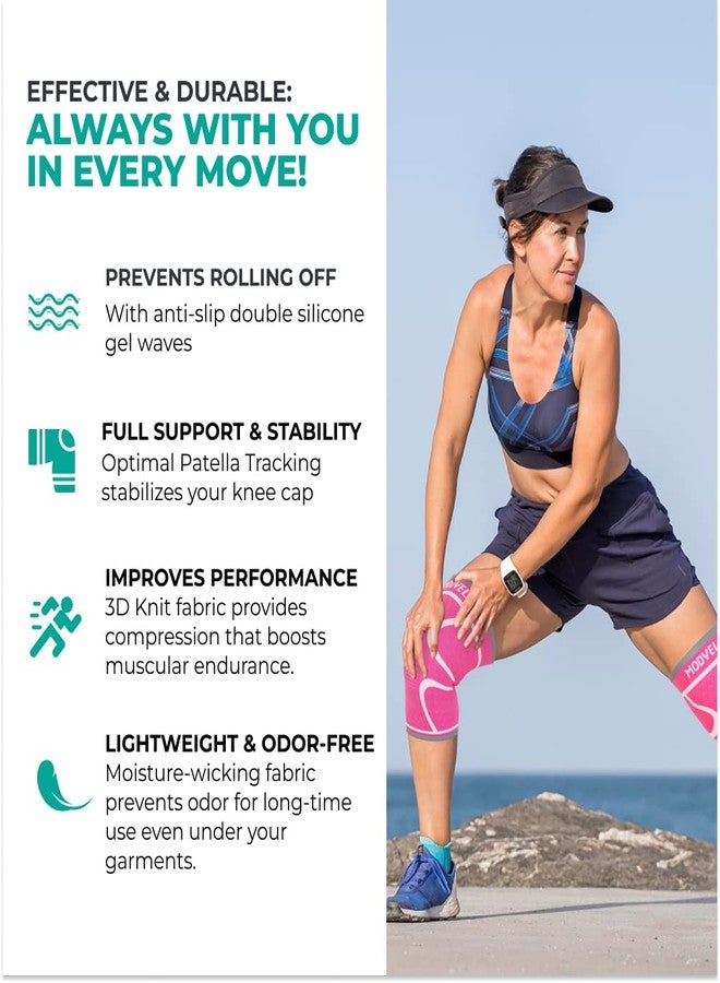 Modvel Compression Knee Brace for Women & Men - 2 Pack Knee Brace for Women Running Knee Pain, Knee Support Compression Sleeve, Workout Sports Knee Braces for Meniscus Tear ACL & Arthritis Pain Relief - Image 4