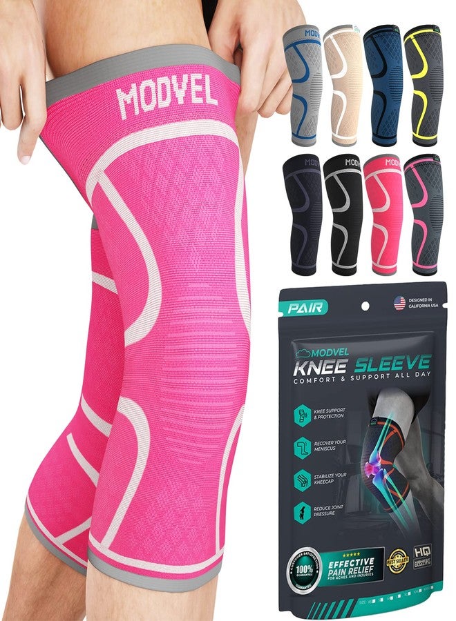Modvel Compression Knee Brace for Women & Men - 2 Pack Knee Brace for Women Running Knee Pain, Knee Support Compression Sleeve, Workout Sports Knee Braces for Meniscus Tear ACL & Arthritis Pain Relief - Image 1