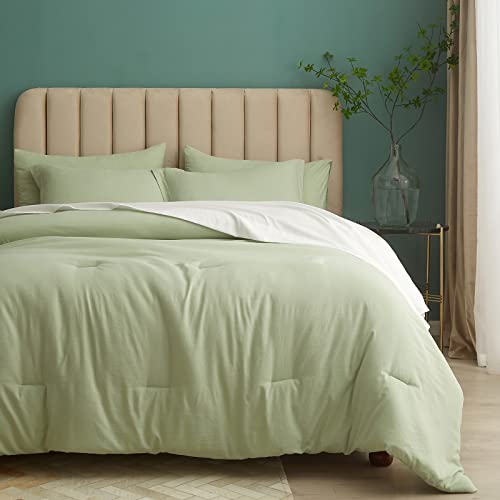 HYPREST HYPREST 7 Pieces Queen Bed in A Bag with Sheets Sage Green Comforter Sets for Queen Bed Soft Lightweight Rustic Farmhouse Comforter Set for Women All Season OekoTex Certified 