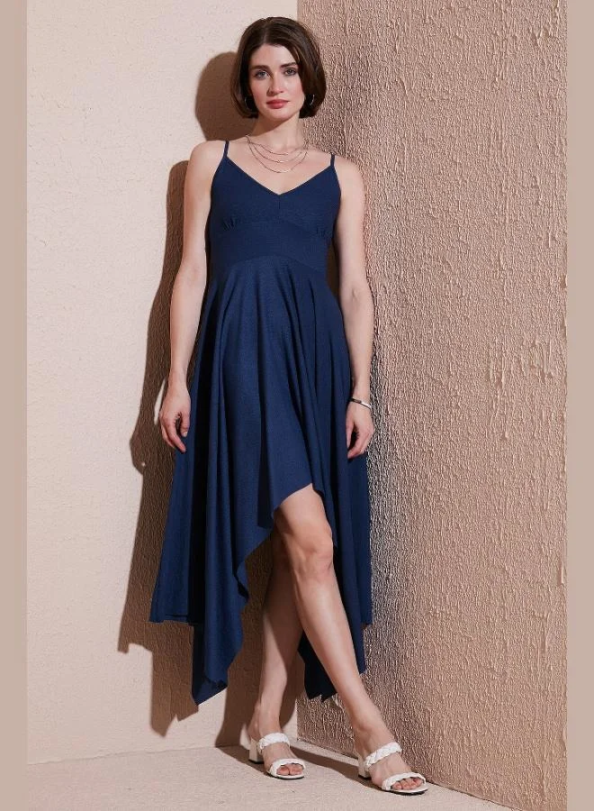 Lela Lela Asymmetrical Cut Regular Fit Midi Length Strappy V-Neck Dress Women's Dress 5866131