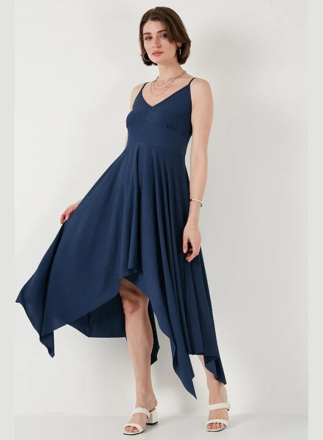 Lela  Lela Asymmetrical Cut Regular Fit Midi Length Strappy V-Neck Dress Women's Dress 5866131 for Women | Best Price UAE