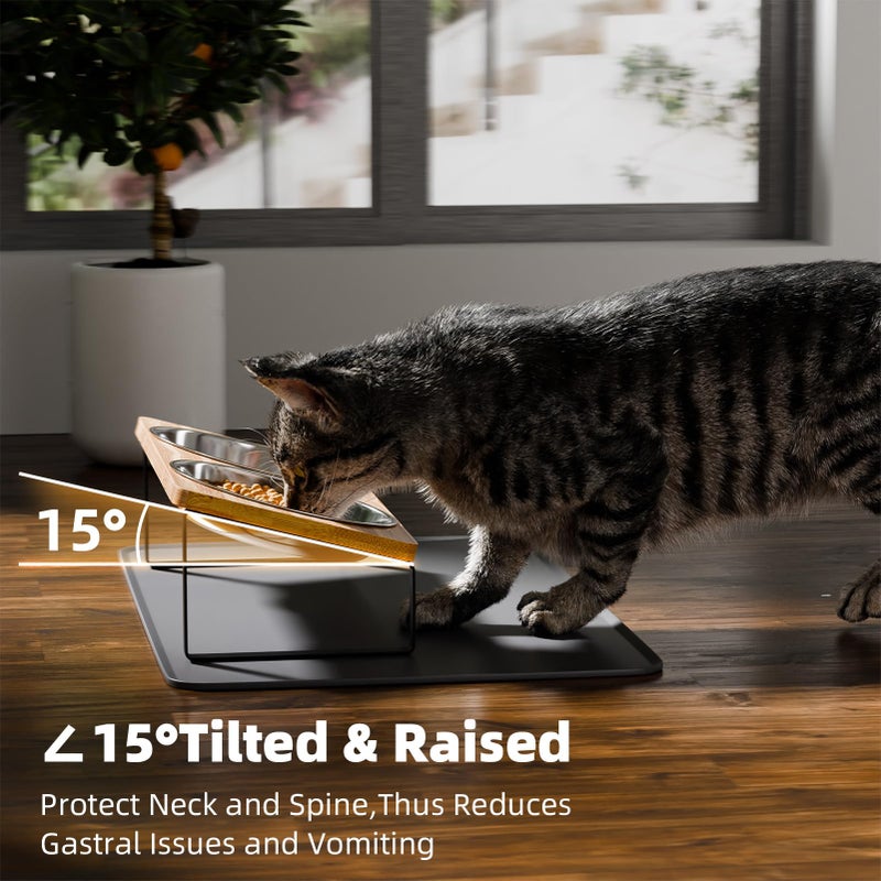 Summark Elevated Whisker Friendly Cat Bowls, 15 Tilted Stand Anti Vomiting Raised Dishes for Food and Water, Stainless Steel Bowls for Cats and Puppy - Image 4